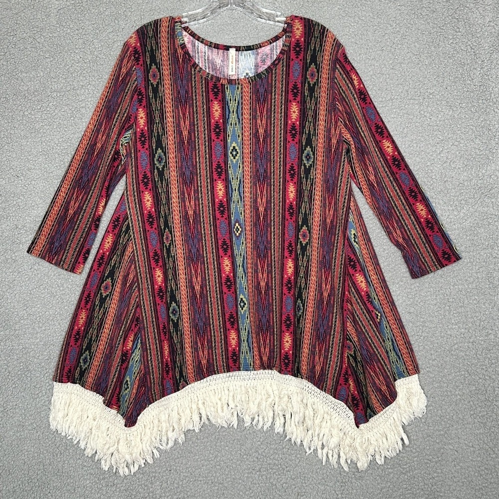 Orange Creek Tunic Womens Medium Multi Color Fringe Southwestern‎ Boho Tribal